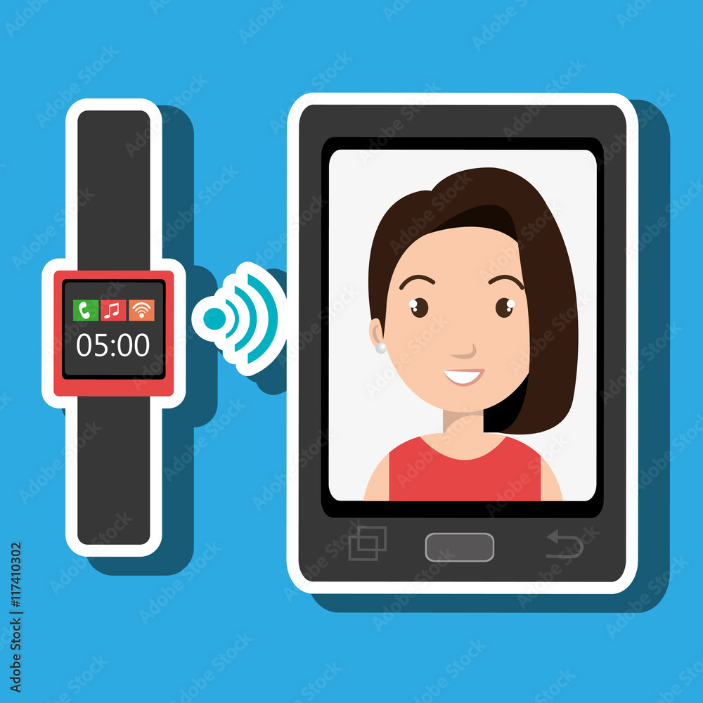 Woman on the screeen of a smarthone. vector design