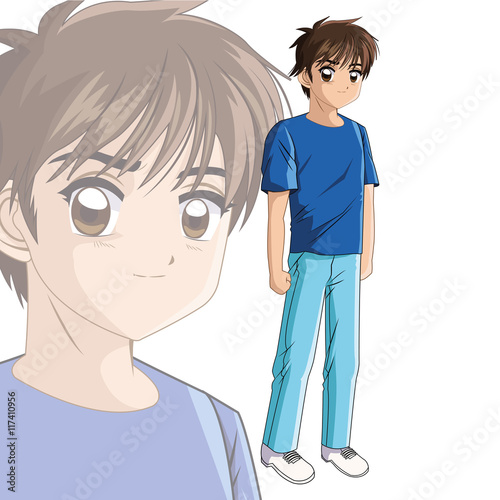 Boy anime male manga cartoon comic icon. Colorfull and isolated illustration. Vector graphic