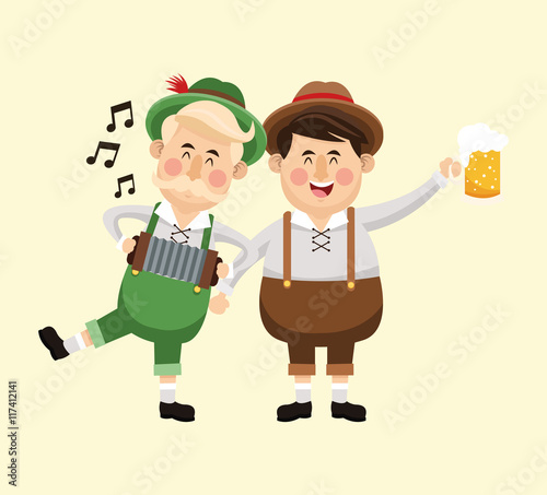 cartoon men male beer festival oktoberfest germany icon. Colorfull illustration Pastel background. Vector graphic