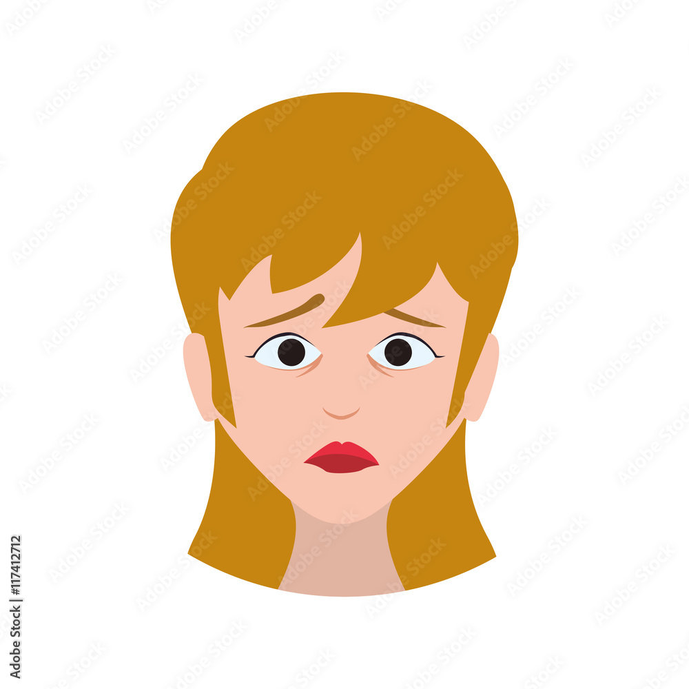 woman girl face sad eyes expression cartoon icon. Isolated and flat illustration. Vector graphic woman girl face sad eyes expression cartoon icon. Isolated and flat illustration. Vector graphic
