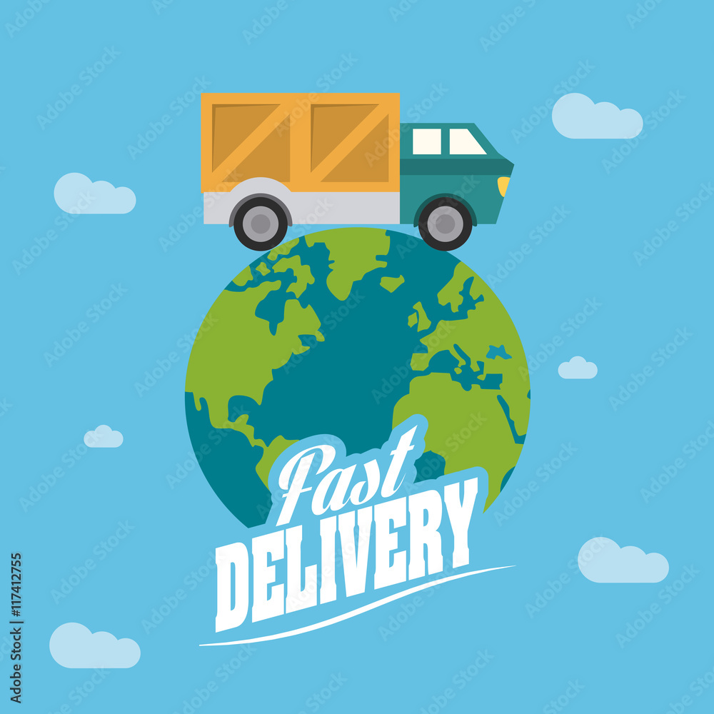 Delivery and Shipping concept represented by truck and planet icon. Colorfull and flat illustration.