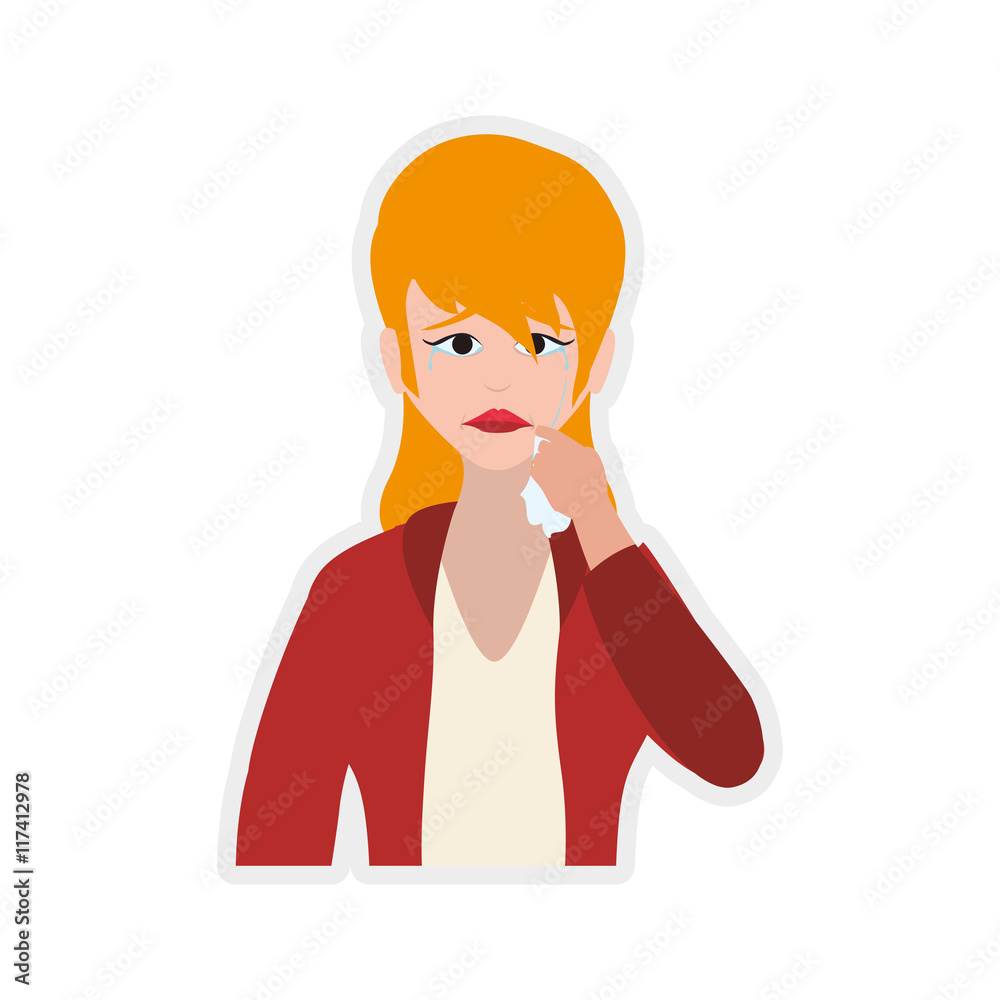 woman girl face sad eyes expression cartoon icon. Isolated and flat illustration. Vector graphic woman girl face sad eyes expression cartoon icon. Isolated and flat illustration. Vector graphic