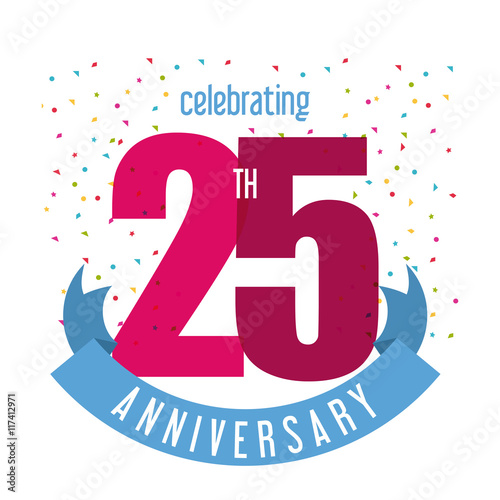 Celebrating Anniversary concept represented by 25 year number icon with ribbon. Colorfull and flat illustration.
