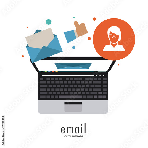 Email concept represented by envelope, woman and laptop  icon. Colorfull and flat illustration.