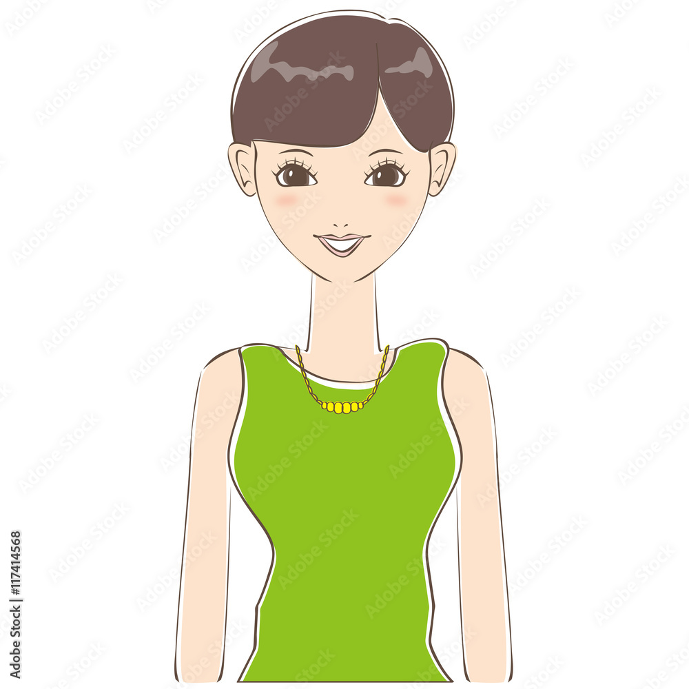 笑顔の女性 上半身 ショートカット 笑顔の女性 上半身 ショートカット