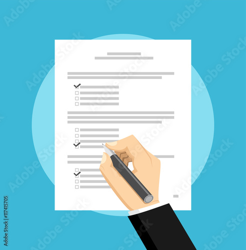 Answering survey or examination questions on paper.