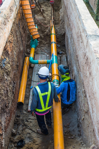 Working construction gas pipeline underground