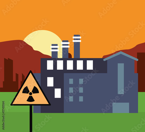 Plant road sign biohazard landscape building chimney factory industry icon. Flat and Colorfull illustration. Vector graphic