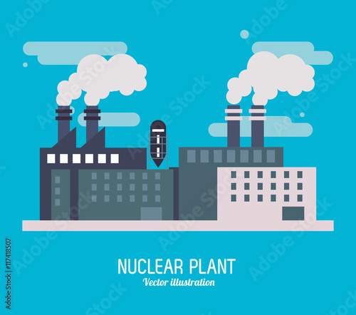 Nuclear plant power smoke industry building chimney icon. Flat and Colorfull illustration. Vector graphic