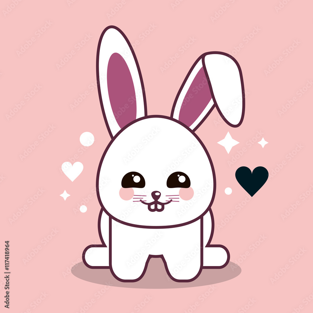 Obraz premium Rabbit kawaii cartoon happy cute heart icon. Flat and Colorfull illustration. Vector graphic