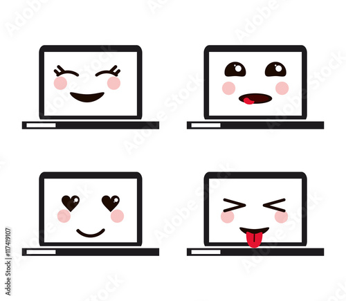 Laptop kawaii cartoon funny cute icon. Flat and Colorfull illustration. Vector graphic