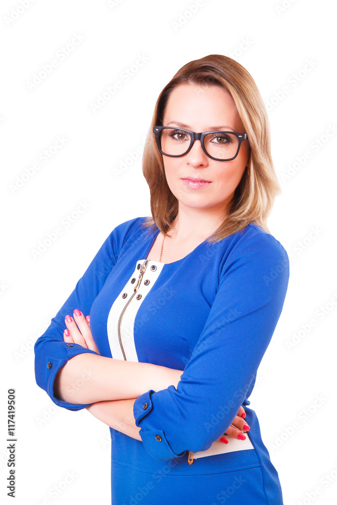 Portrait of a woman in glasses and blue dress Portrait of a woman in glasses and blue dress