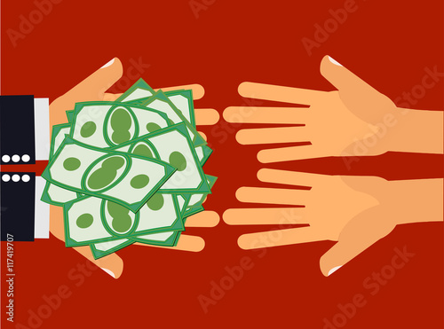 Hands handing money or cash to another pair of hands