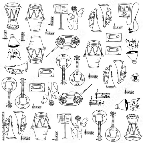 Music tool doodles set hand draw
