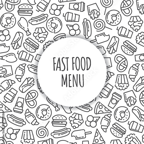 Fast food menu. Set of cartoon vector background.