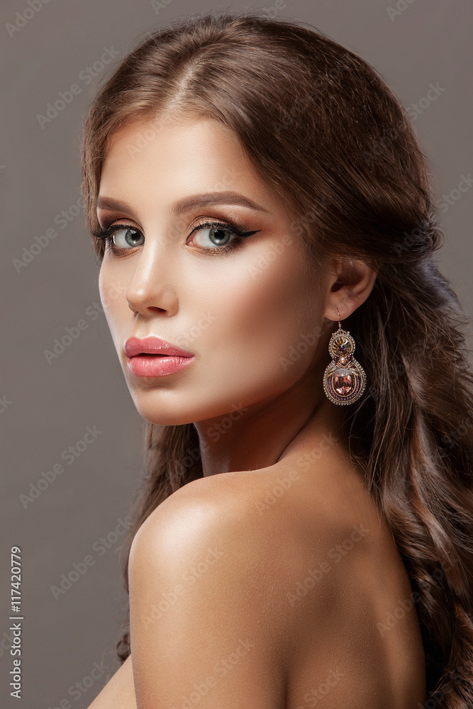 Fototapeta premium beautiful girl model woman portrait professional makiyad and hair.
