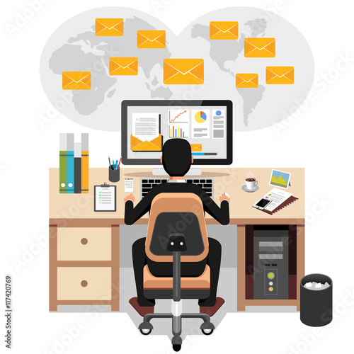Businessman sending or receiving email. Business email marketing. Email advertisement.