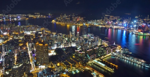View of the Hong Kong skyline at night