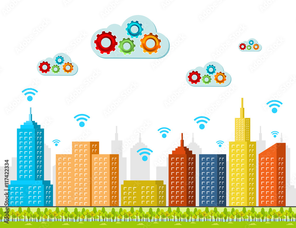 Cloud computing services. Smart city concept.
