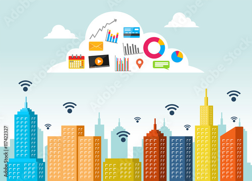 Cloud service concept. Cloud computing technology. Internet of things cloud with apps.