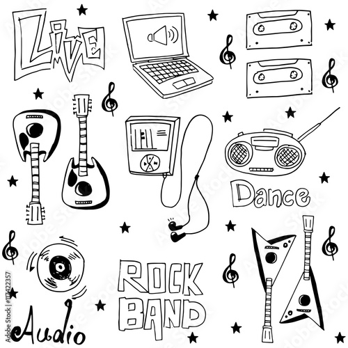 Element music doodles on white backrgounds