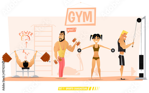 Young people are engaged in body building