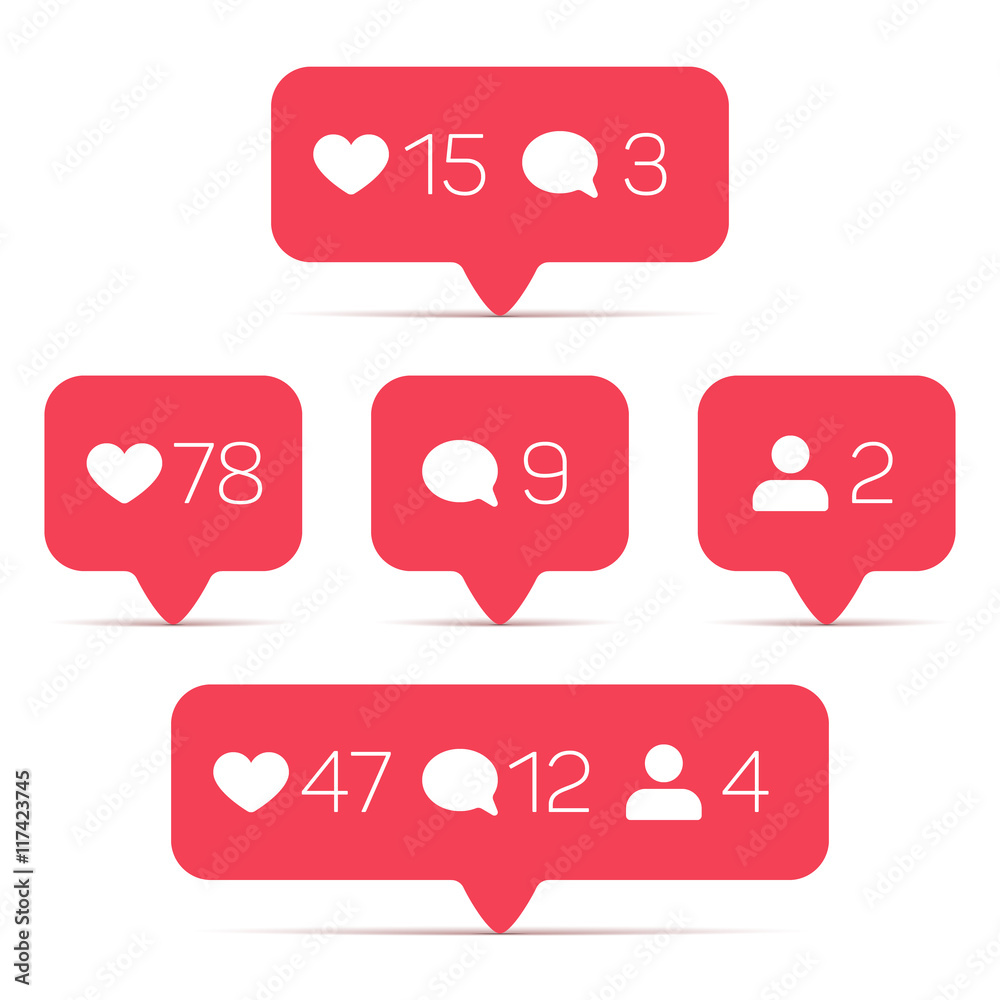Like, follower, comment vector icons set Like, follower, comment vector icons set