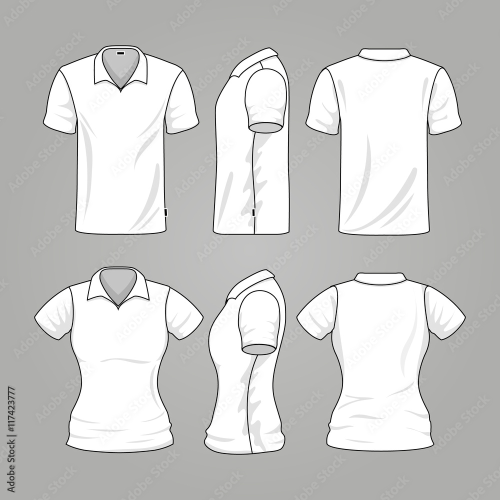 Naklejka premium Blank white mens and womens t-shirt outline vector template