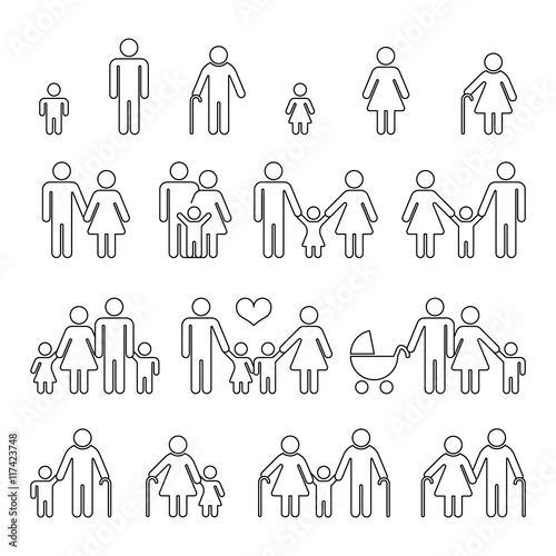 Family human thin line outline vector icons