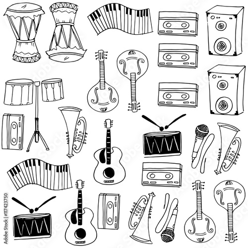 Collection stock music doodles on white backgrounds