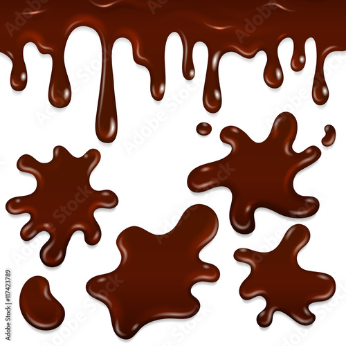 Chocolate realistic drops and blots vector set