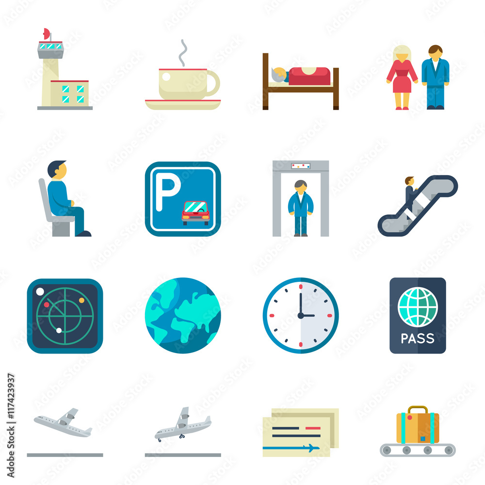 Airport flat vector icons Airport flat vector icons