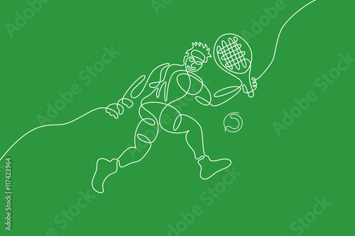 Tennis graphic using single line to design and form the shape of tennis player.