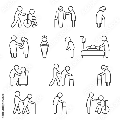 Disabled nursing and healthcare icons