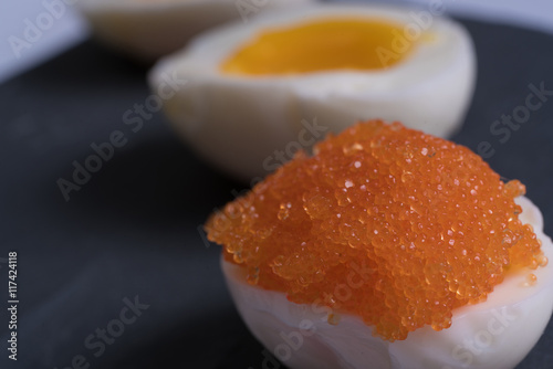Close up on Swedish caviar and eggs