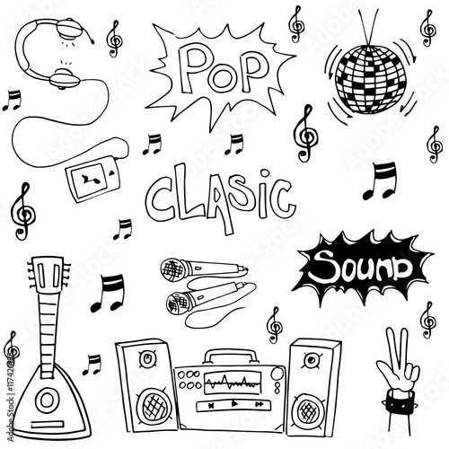 Music pack doodles collection stock