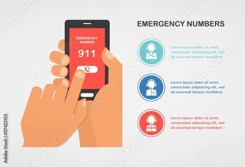 hand press emergency number 911 on a mobile phone calling for help