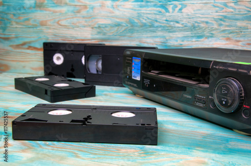 Old VHS player and tapes