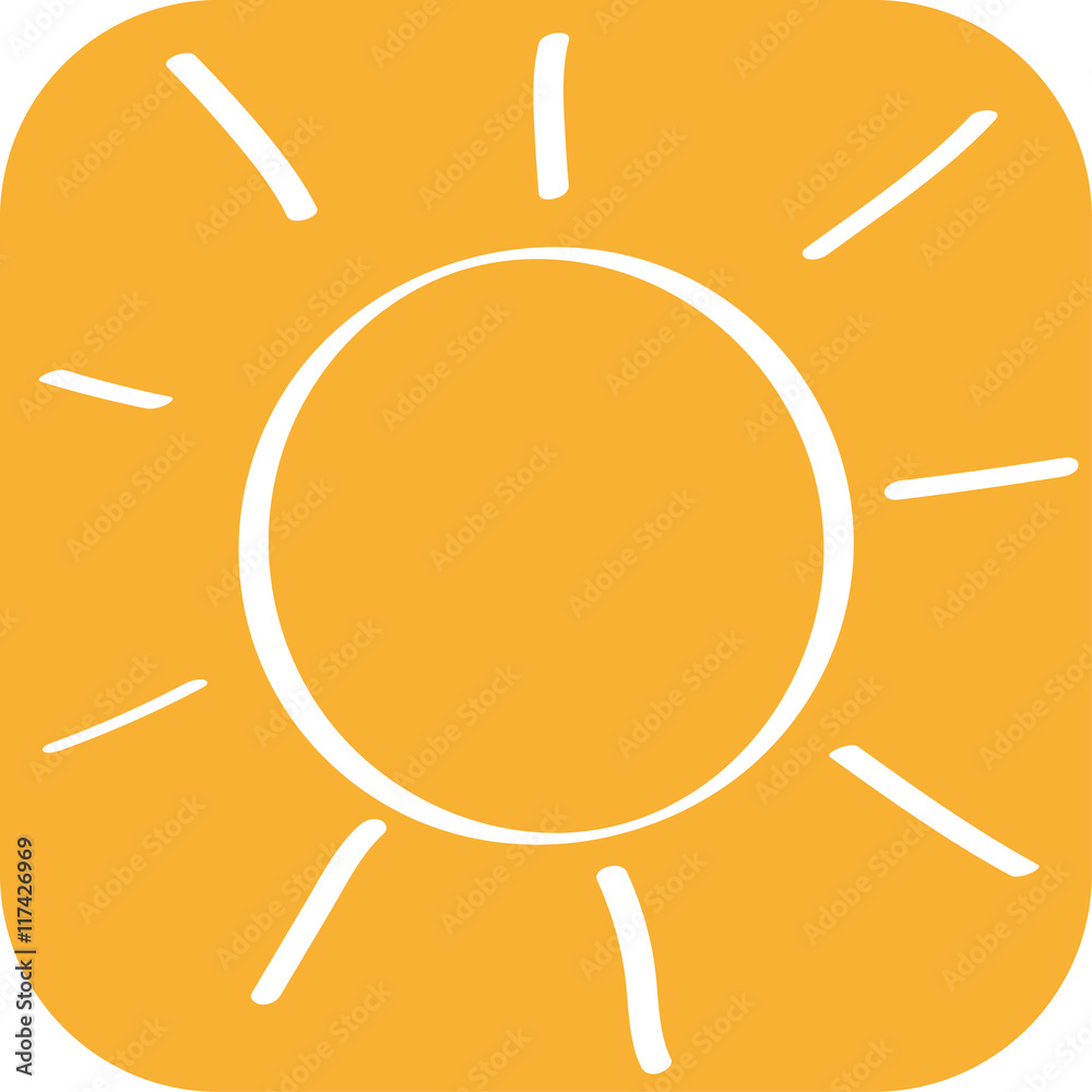 Handgezeichnetes Sonnen-Icon auf orangenem Hintergrund Handgezeichnetes Sonnen-Icon auf orangenem Hintergrund