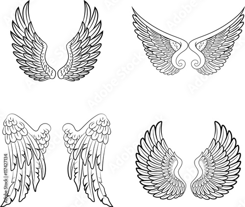 Cartoon angel wings collection set