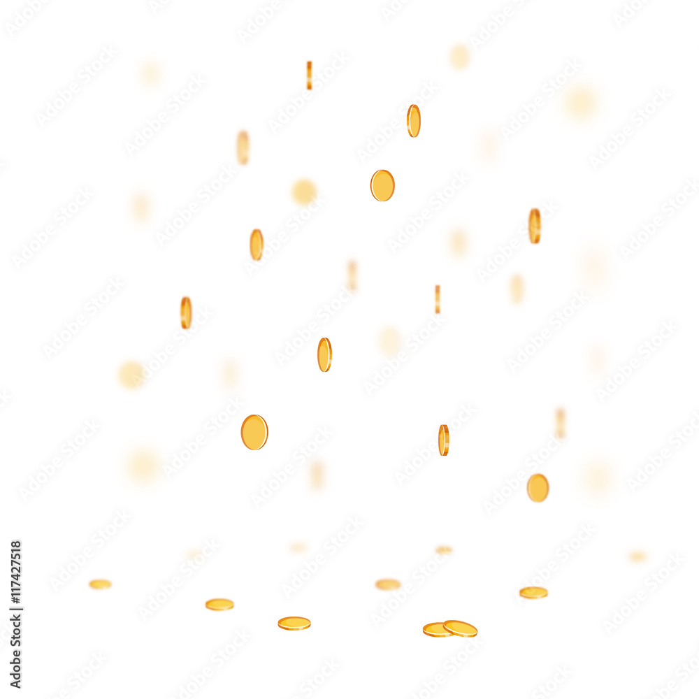 Vector rain of blured coins on white background. Vector rain of blured coins on white background.