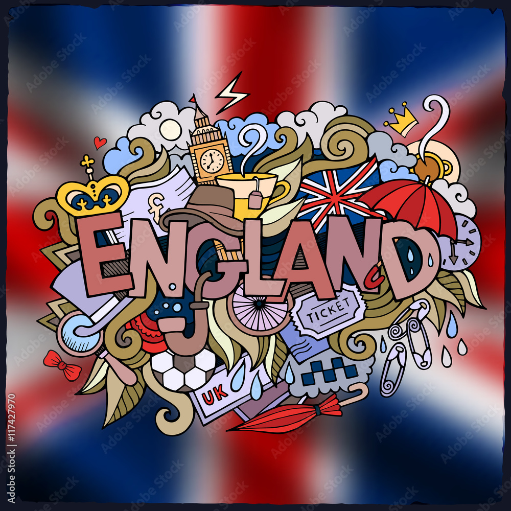 England country hand lettering and doodles elements