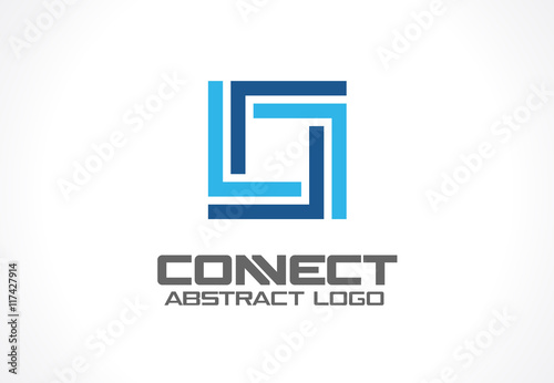 Abstract logo for business company. Corporate identity design element. Industry, finance, bank logotype idea. Square group, network integrate, technology interaction concept. Color Vector connect icon