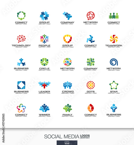 Abstract logo set for business company. Corporate identity design elements. Network, social media and internet concepts. People connect, subscriber, follower logotype collection. Colorful Vector icons