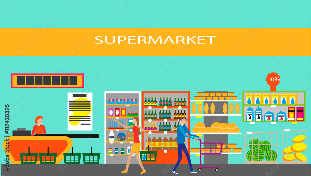 Supermarket in flat style. Vector