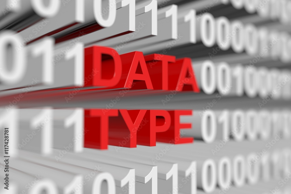 DATA TYPE as a binary code with blurred background 3D illustration
