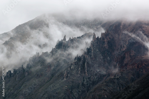 pinnacle rock in the fog
