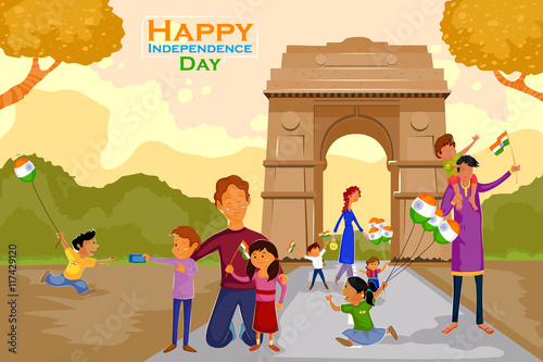 Indian people celebrating Happy Independence Day of India