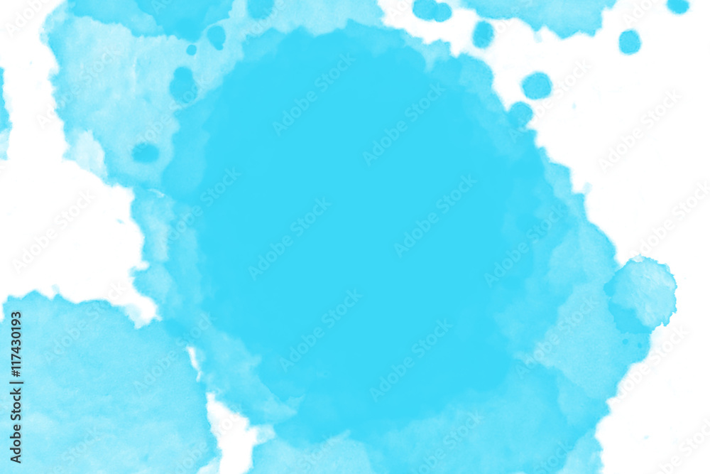 Abstract hand drawn blue watercolor illustration on white background, copy space for text