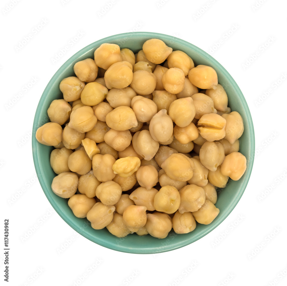 Bowl filled with organic garbanzo beans top view isolated on a white background. Bowl filled with organic garbanzo beans top view isolated on a white background.